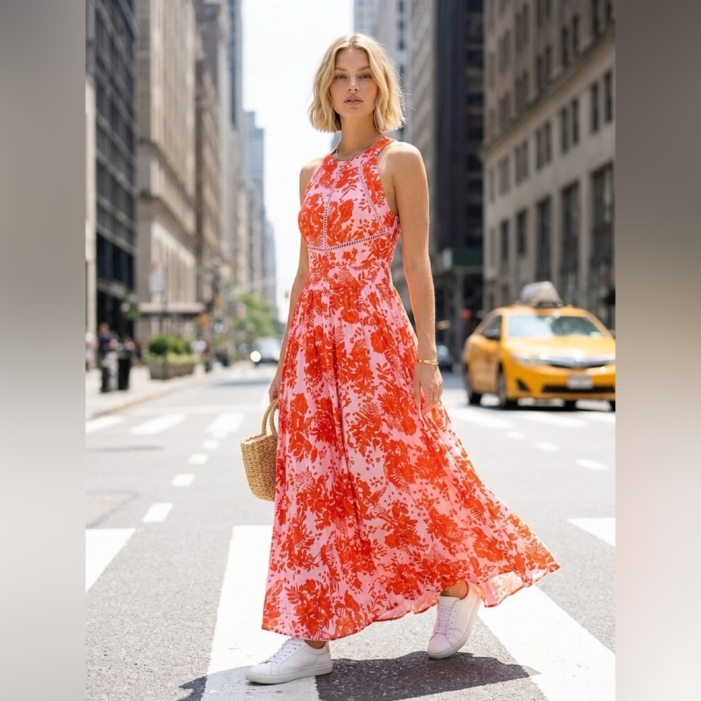 Anthropologie Abel the label Halter Floral Maxi Dress in Pink and Red Sz M